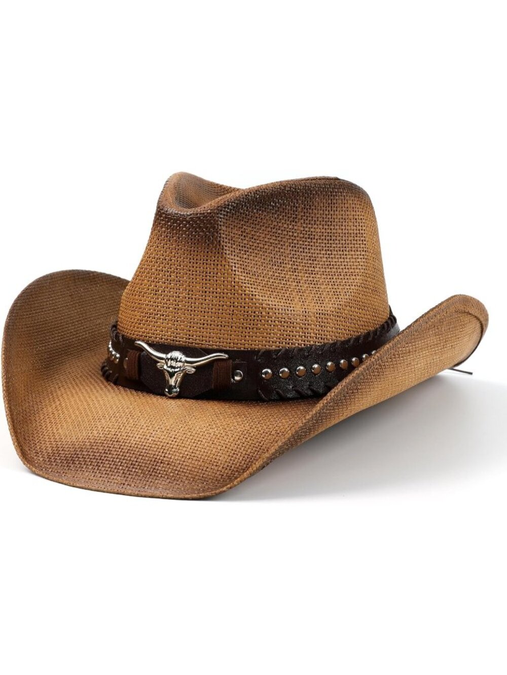 Unisex Khaki Cattle Straw Wide Brim Shapeable Chin Strap Cowboy Western Hat